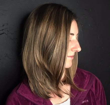 Brunette lob with soft blended highlights
