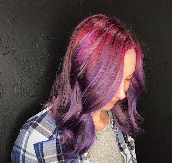 Magenta root melting into violet lengths