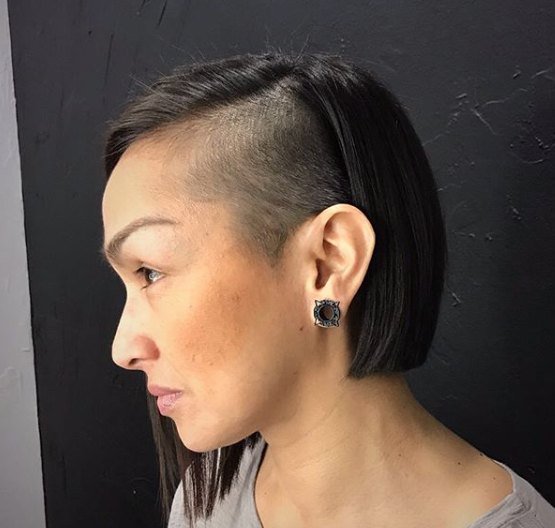 Sharp black bob with a shaved undercut
